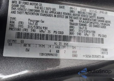 2014 Ford Focus Se z USA, uszkodzony, nr VIN 1FADP3K27EL152639